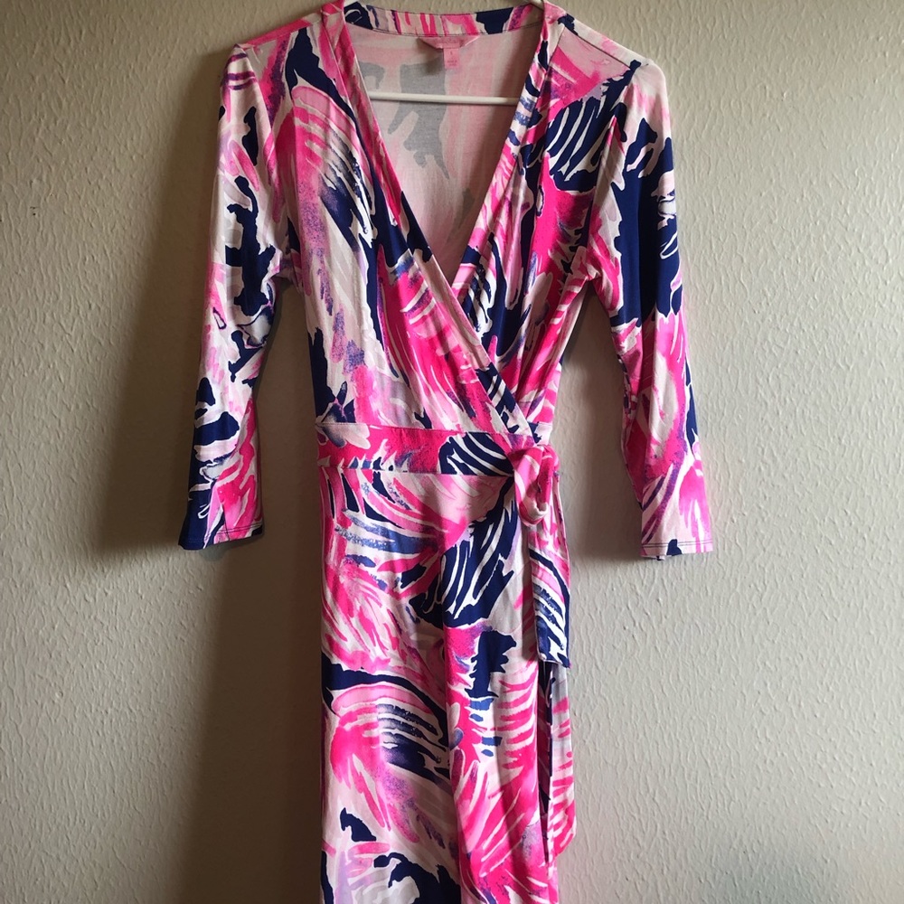 Lilly Pulitzer Wrap Dress -Pink and Blue Small (S)